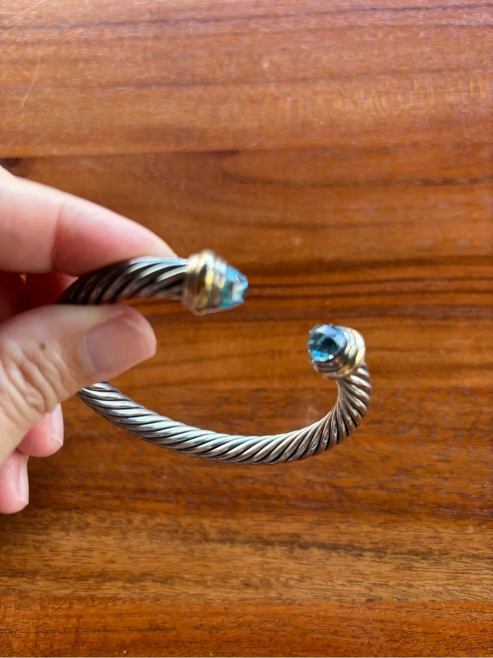 David Yurman Twisted Cable Classics Open Cuff with Blue Topaz 💎 Gemstones